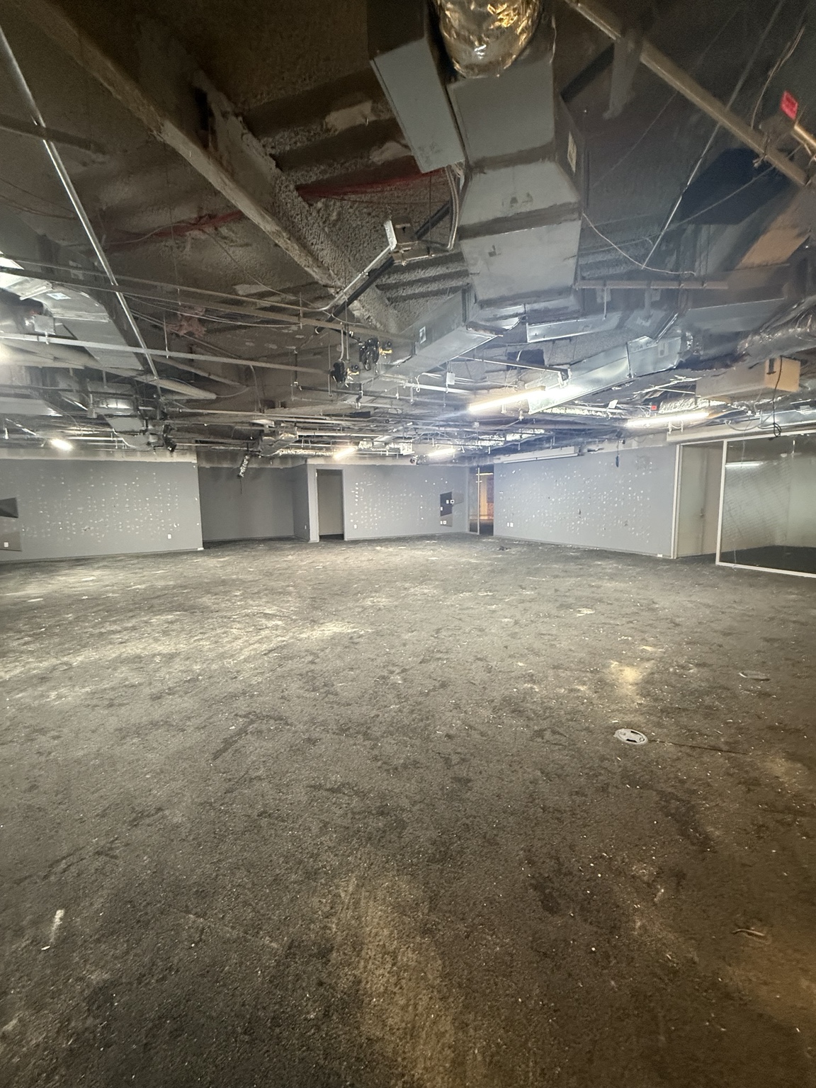 Commercial carpet with dust and debris before cleaning